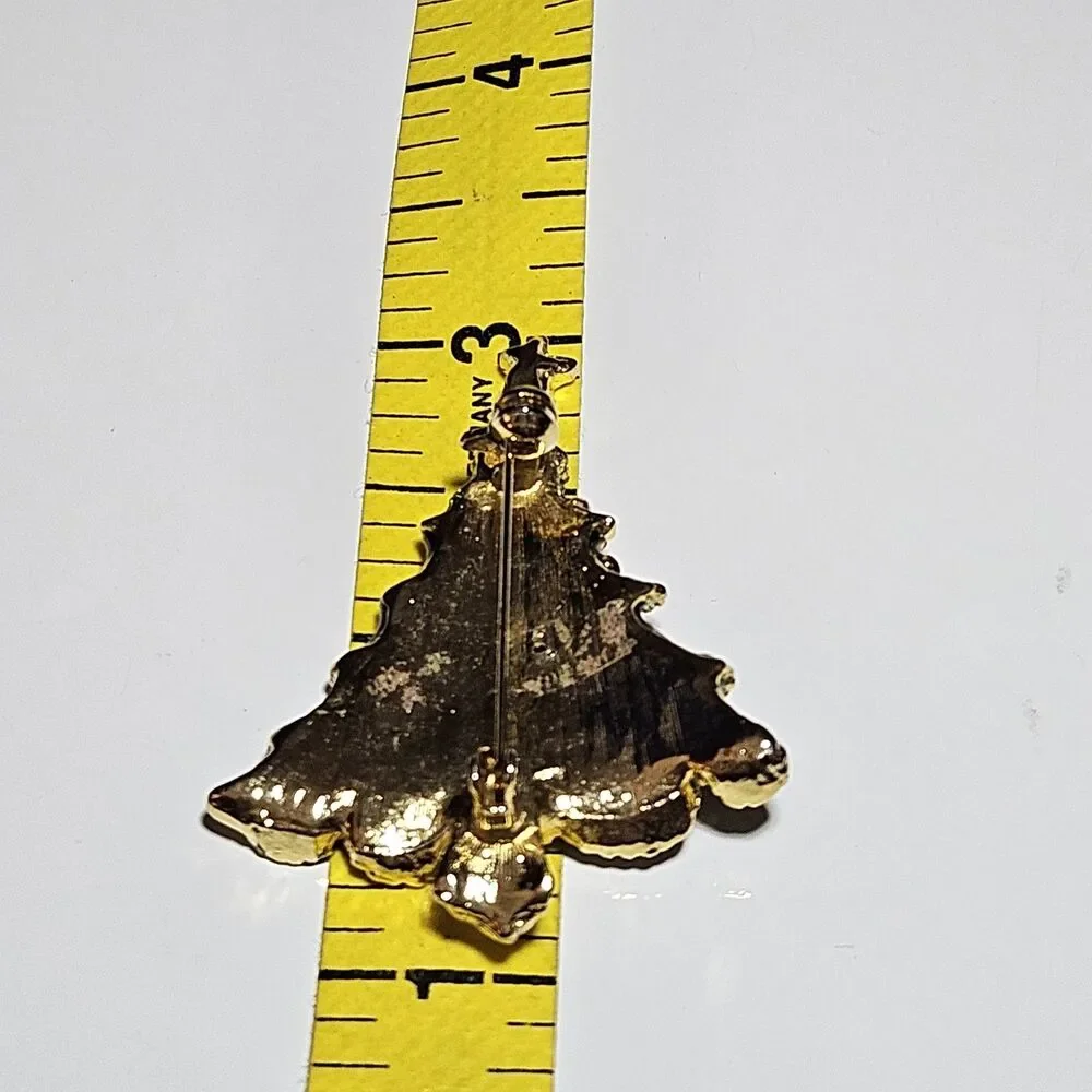 Christmas Tree Green Enamel Gold Tone Vintage Brooch Pin